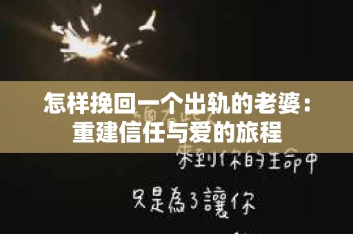怎样挽回一个出轨的老婆：重建信任与爱的旅程